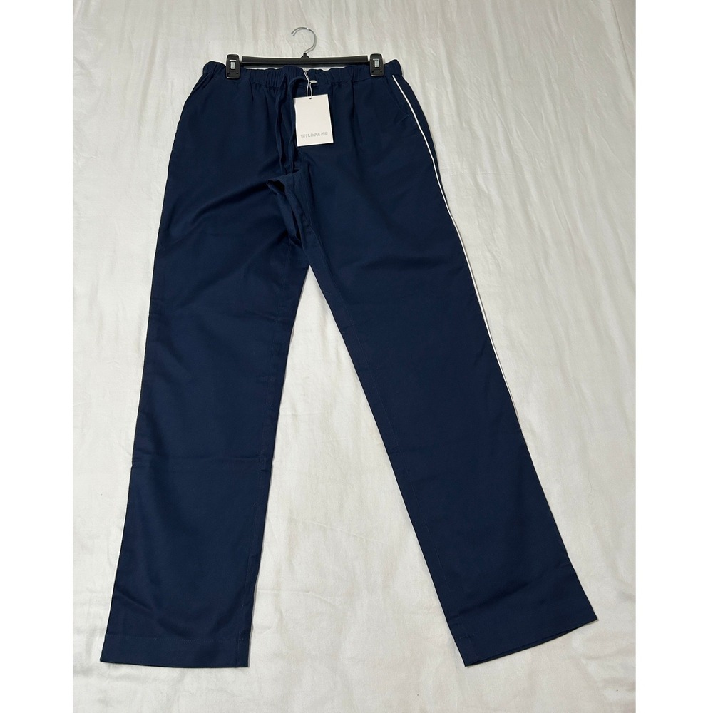 Wildfang Womens Navy Blue Track Pants White Side Stripe Elastic Waist Drawstring